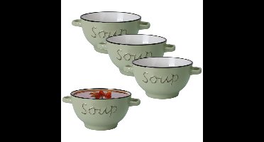 Excellent Houseware soepkom gres - 6x - lichtgroen - porselein - D14 cm