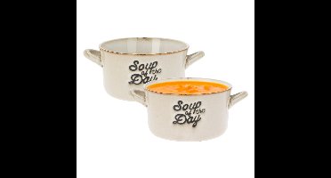 Excellent Houseware Soepkommen/serveer schaaltjes - 2x - porselein - 500ml - beige