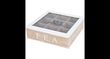 Excellent Houseware Theedoos - 9-vaks - naturel/wit - hout - 24cm