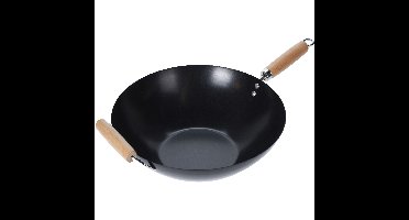 Excellent Houseware Wokpan - steelwok - met houten handvat - D35 cm
