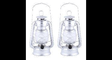 Fancy Flames Lantaarn op batterijen - 4x - zilver - LED - 15x24 cm