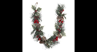 Feeric Christmas Dennenslinger- met kerstversiering - rood - 100 cm
