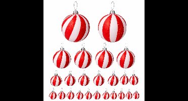 Feeric Christmas Kerstballen - 22x - - rood met wit - kunststof