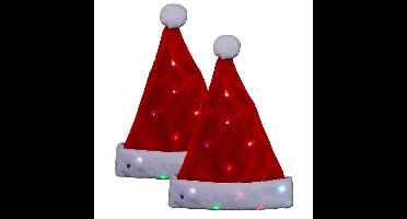 Feeric Kerstmuts - 2x - rood - gekleurd LED verlichting - volwassenen