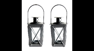 Flancy Flames Windlicht - 4x - ijzer - zilverkleurig - 11 cm - lantaarn
