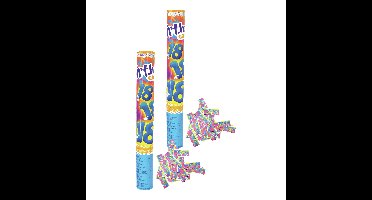 Funny Fashion confetti shooter/kanon - 2x - verjaardag 18 jaar - papier - multi kleuren - 40 cm