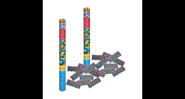 Funny Fashion confetti shooter/kanon - 2x - verjaardag 50 jaar - papier - multi kleuren - 59 cm