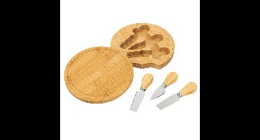 HI Kaasplank - met 3 kaasmesjes - bamboe - rond - D20 x H3 cm