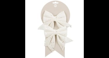 House of Seasons Decoratie strikjes- 2x - wit met glitter - 12 x 13 cm