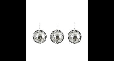 House of Seasons disco kerstballen - 3x - zilver - 8 cm - foam