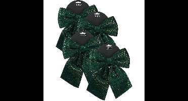 House of Seasons Kerst strik - 6x - groen - 24 x 28 cm - pailletten