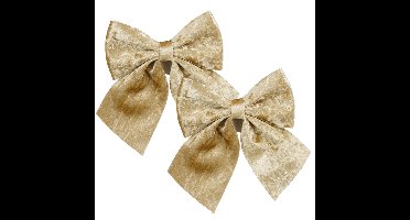 House of Seasons Kerst strikken - 2x - champagne - 20 x 24 cm - polyester fluweel