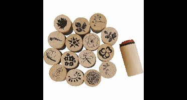 Houten stempelset bloemen - 15x stuks - Hobby - Knutselen - stempels