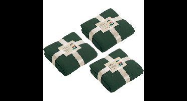 James & Nicholson Fleece bankdeken - 3x - donkergroen - 130 x 170 cm