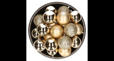 Kerstballen - 25x stuks - licht champagne - 8 cm - kunststof - kerstversiering