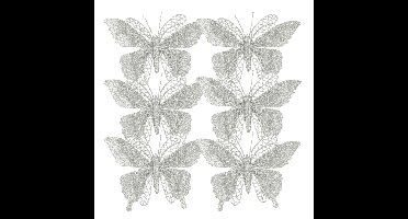 Kerstboomversiering Vlinder - 6x stuks - 16 cm - zilver glitter