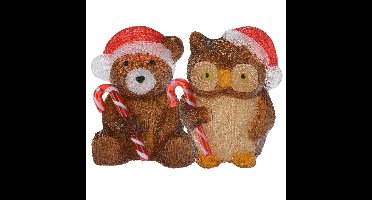 Kerstverlichting figuren - set 2x st - uil - beer - 24 cm - LED