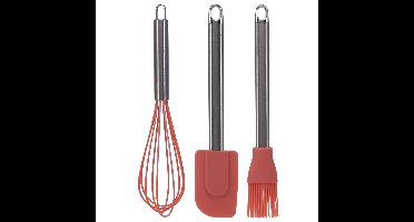 Keukengerei set - 3 stuks - garde/pannenlikker/bakkwast - rood