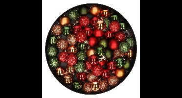 Kleine kunststof kerstballen - 60x stuks - 3 cm - rood-koper-groen