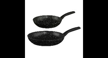 Koekenpannen set 2x stuks - Alle warmtebronnen - Zwart - Dia 24/28 cm