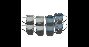 Koffiemokken Lagune - 8x stuks - Keramiek - blauw/grijs - 360 ml