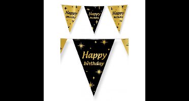 Leeftijd verjaardag vlaggetjes Happy Birthday - 4x - zwart/goud - 10m