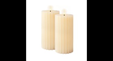 Lumineo LED kaars/stompkaars - 2x st- creme wit ribbel- D7,5 x H17 cm