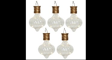 Lumineo solar hanglamp bol/lampion - 5x - Marrakech - kunststof - D8 x H12 cm - LED