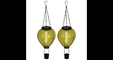 Lumineo solar luchtballon lantaarn - 2x - geel - H26 x D14 cm