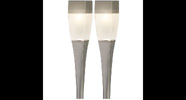 Lumineo Solar tuinlamp set 10x - zilver - warm wit licht - 26 cm