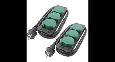 Lumineo Stekkerdoos - 2x - zwart/groen - 3-voudig - 3680W - waterproof