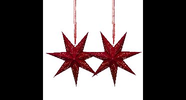 Lumineo Verlichte kerstster - 2x - rood - D38 cm - papier - warm wit