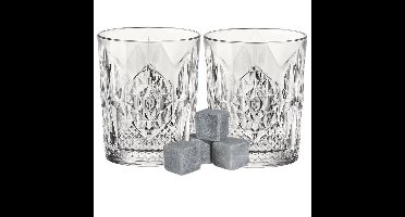 Luxe whiskyglazen set 6x stuks 390 ml met 6x whisky ijsblokstenen