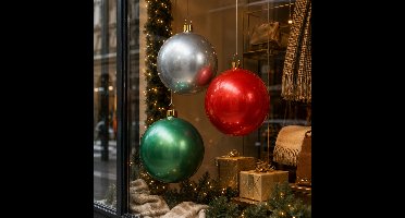 Mega kerstballen - 3x - opblaasbaar - rood - groen - zilver - D65 cm
