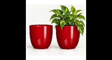 Mica Decorations Bloempot - 2x - donkerrood - keramiek - 17 x 16 cm