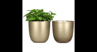 Mica Decorations Bloempot - 2x - goud - glanzend - keramiek - 19x18 cm