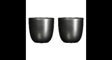 Mica Decorations Bloempot - 2x - grijs - keramiek - 9 x 10 cm