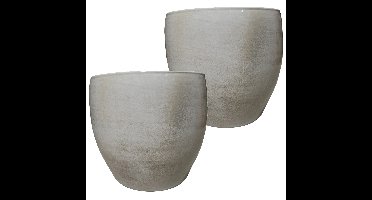 Mica Decorations Bloempot - 2x - lichtgrijs - keramiek - 28 x 26 cm