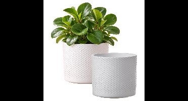 Mica Decorations Bloempot - 2x - wit - keramiek - D15 x H13 cm