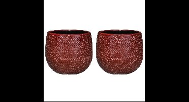 Mica Decorations Bloempot - 3x - bordeaux - keramiek - 16 x 14 cm