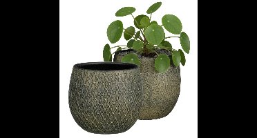 Mica decorations Bloempot / plantenpot Madeira - 2x - groen - 18 cm