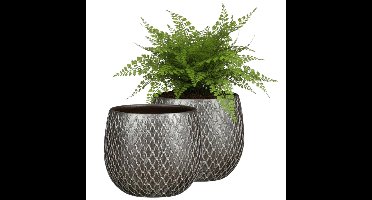 Mica decorations Bloempot / plantenpot Madeira - 2x - zilver - 16 cm