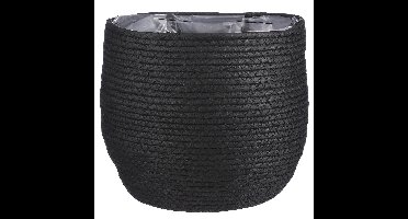 Mica Decorations Bloempot - rotan - zwart - jute - 26 x 24 cm