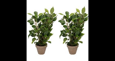 Mica Decorations groene ficus kunstplant - 2x - 40 cm - Kunstplanten