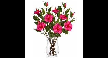 Mica Decorations Kunstbloem Hibiscus Floral - 4x - H74 cm - roze