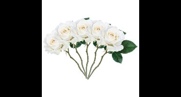 Mica Decorations Kunstbloem roos Emy - 5x - wit - 31 cm - kunststof