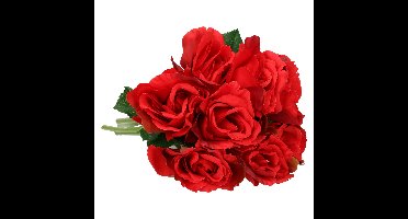 Mica Decorations Kunstbloem roos Emy - 8x - rood - 31 cm - kunststof