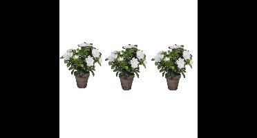 Mica Decorations Kunstplant - 3x - Azalea - groen/wit - 27 cm