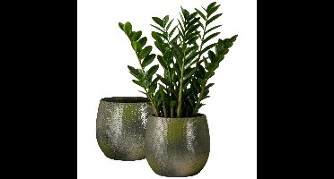 Mica Decorations Plantenpot - 2x - donkergroen - ribbel - D13 x H14 cm