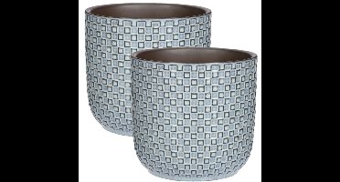 Mica Decorations Plantenpot - 2x - keramiek - blauw - D17 x H16 cm